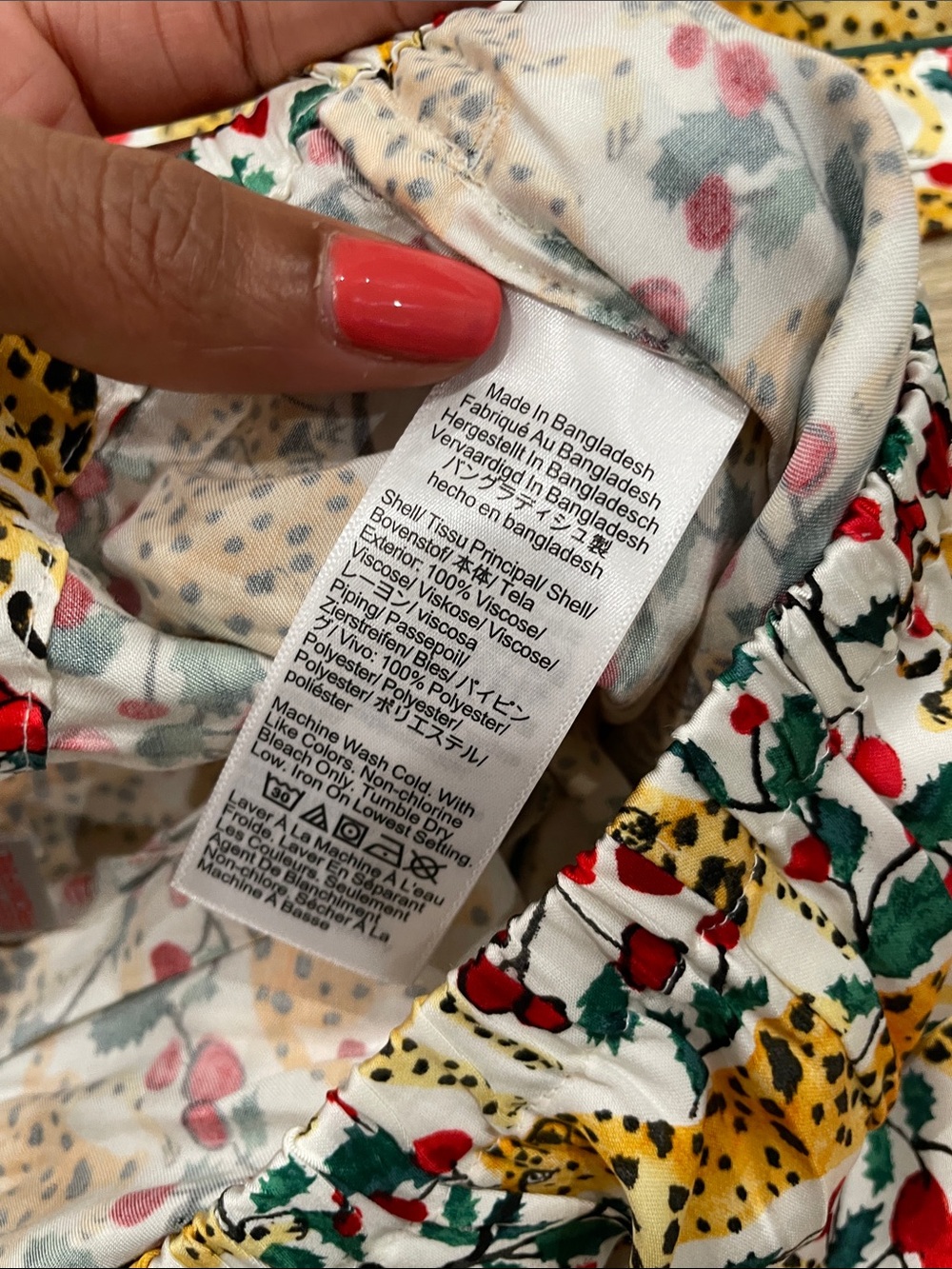 J. Crew Women’s Leopard & Berry Print Pajama Set | Ivory, Yellow, Red, Green - Picture 4 of 8